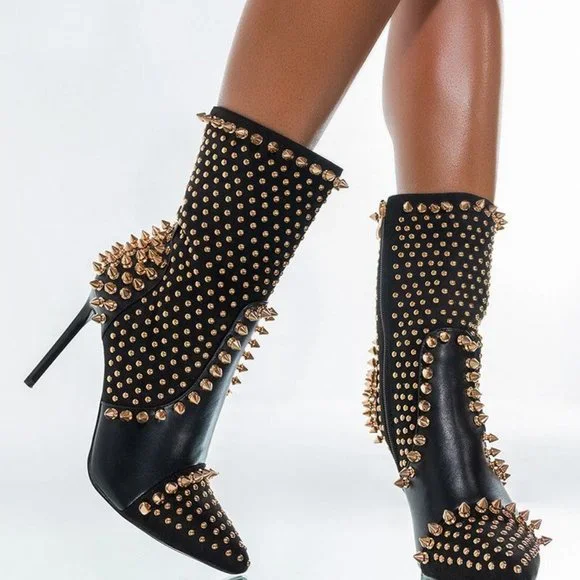 AZALEA WANG SPIKED "DIABELSTAR BHADDIE" STILETTO BOOTIE IN BLACK - Picture 7 of 9
